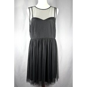 Lauren Conrad Black Dotted Tulle Overlay Dress Size 14‎ Dark Romantic Event Glam